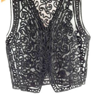 Vintage Large Jasmi Black Lace Button Up Party Vest